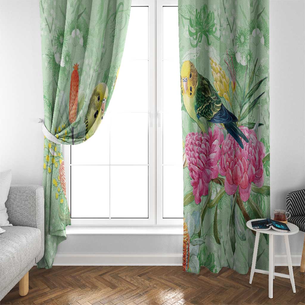 Birds and Floral Aussie Budgerigars Window Curtain Mint Opal - Aussie Hoodie