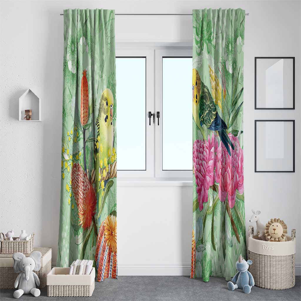 Birds and Floral Aussie Budgerigars Window Curtain Mint Opal - Aussie Hoodie