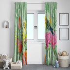 Birds and Floral Aussie Budgerigars Window Curtain Mint Opal - Aussie Hoodie