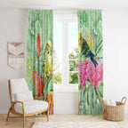 Birds and Floral Aussie Budgerigars Window Curtain Mint Opal - Aussie Hoodie