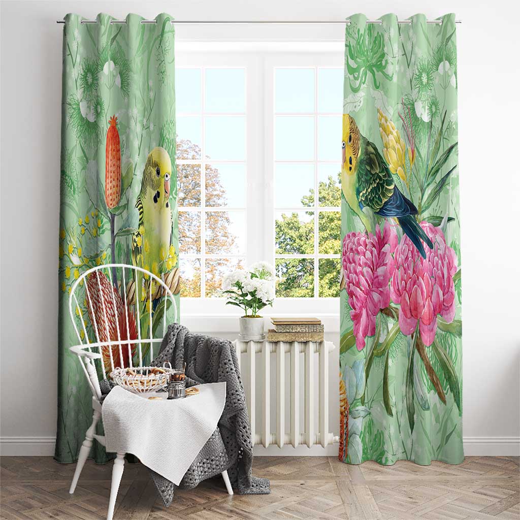 Birds and Floral Aussie Budgerigars Window Curtain Mint Opal - Aussie Hoodie