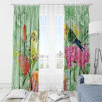 Birds and Floral Aussie Budgerigars Window Curtain Mint Opal - Aussie Hoodie