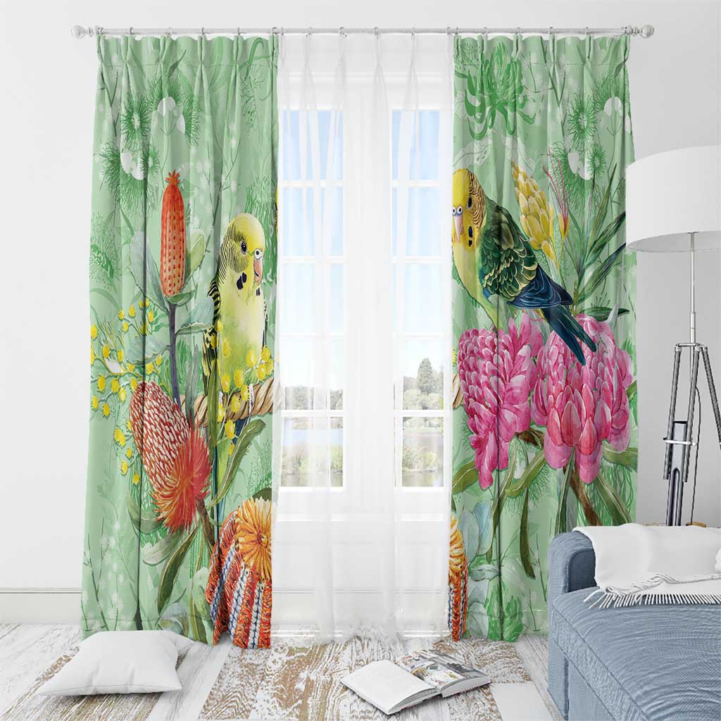 Birds and Floral Aussie Budgerigars Window Curtain Mint Opal - Aussie Hoodie