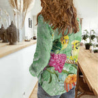 Birds and Floral Aussie Budgerigars Women Casual Shirt Mint Opal - Aussie Hoodie