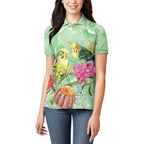 Birds and Floral Aussie Budgerigars Women Polo Shirt Mint Opal - Aussie Hoodie
