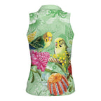 Birds and Floral Aussie Budgerigars Women Sleeveless Polo Shirt Mint Opal - Aussie Hoodie