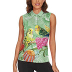 Birds and Floral Aussie Budgerigars Women Sleeveless Polo Shirt Mint Opal - Aussie Hoodie