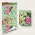Birds and Floral Aussie Budgerigars Wrapping Paper Mint Opal
