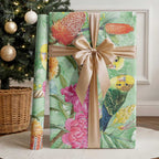 Birds and Floral Aussie Budgerigars Wrapping Paper Mint Opal