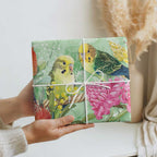Birds and Floral Aussie Budgerigars Wrapping Paper Mint Opal