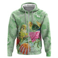 Birds and Floral Aussie Budgerigars Zip Hoodie Mint Opal - Aussie Hoodie