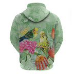 Birds and Floral Aussie Budgerigars Zip Hoodie Mint Opal - Aussie Hoodie