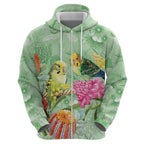 Birds and Floral Aussie Budgerigars Zip Hoodie Mint Opal - Aussie Hoodie