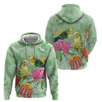 Birds and Floral Aussie Budgerigars Zip Hoodie Mint Opal - Aussie Hoodie