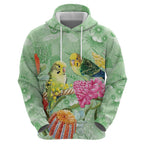 Birds and Floral Aussie Budgerigars Zip Hoodie Mint Opal - Aussie Hoodie