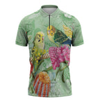 Birds and Floral Aussie Budgerigars Zipper Polo Shirt Mint Opal - Aussie Hoodie