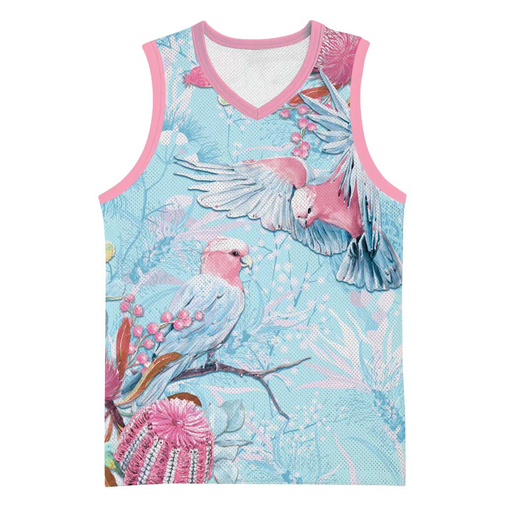 Galah Birds Australia Baby Blue & Pink Basketball Jersey - Aussie Hoodie