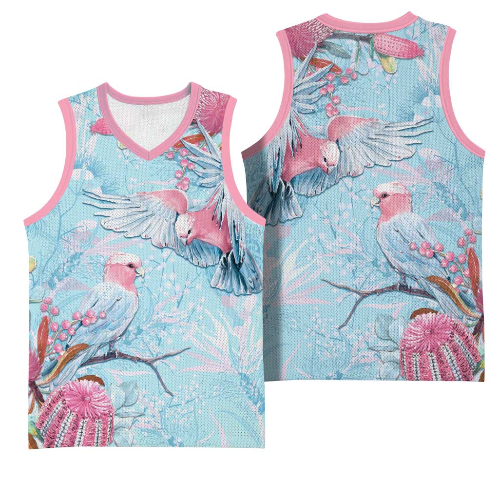 Galah Birds Australia Baby Blue & Pink Basketball Jersey - Aussie Hoodie