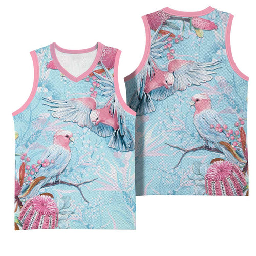 Galah Birds Australia Baby Blue & Pink Basketball Jersey - Aussie Hoodie
