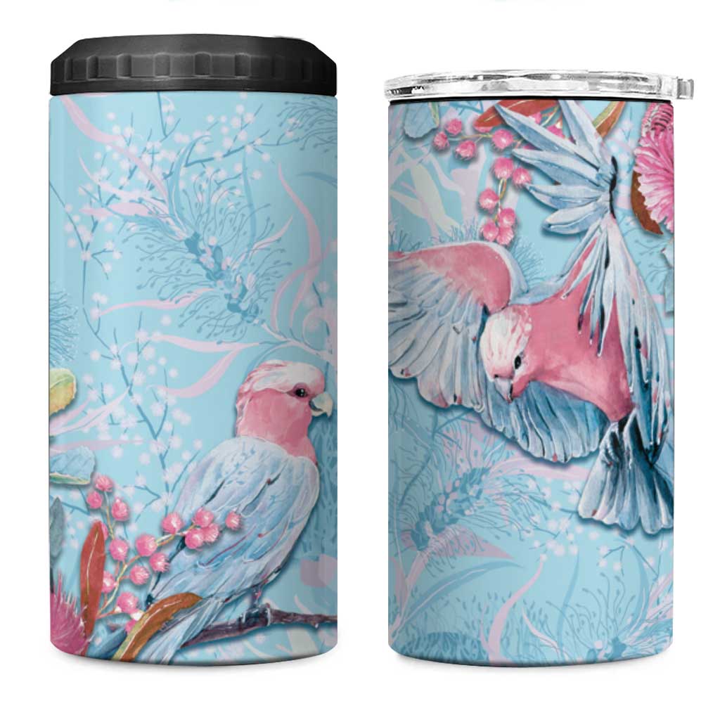 Galah Birds Australia Baby Blue & Pink 4 in 1 Can Cooler Tumbler - Aussie Hoodie