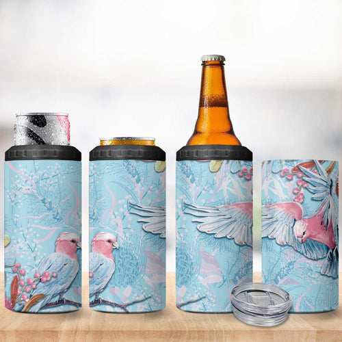 Galah Birds Australia Baby Blue & Pink 4 in 1 Can Cooler Tumbler - Aussie Hoodie