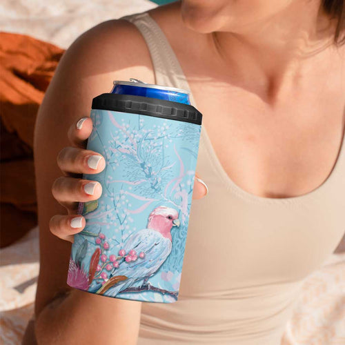 Galah Birds Australia Baby Blue & Pink 4 in 1 Can Cooler Tumbler - Aussie Hoodie