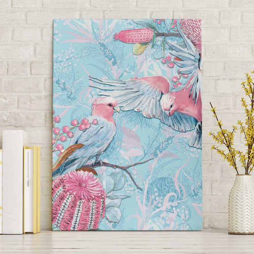 Galah Birds Australia Baby Blue & Pink Canvas Wall Art - Aussie Hoodie