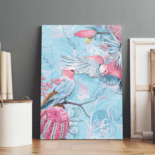 Galah Birds Australia Baby Blue & Pink Canvas Wall Art - Aussie Hoodie