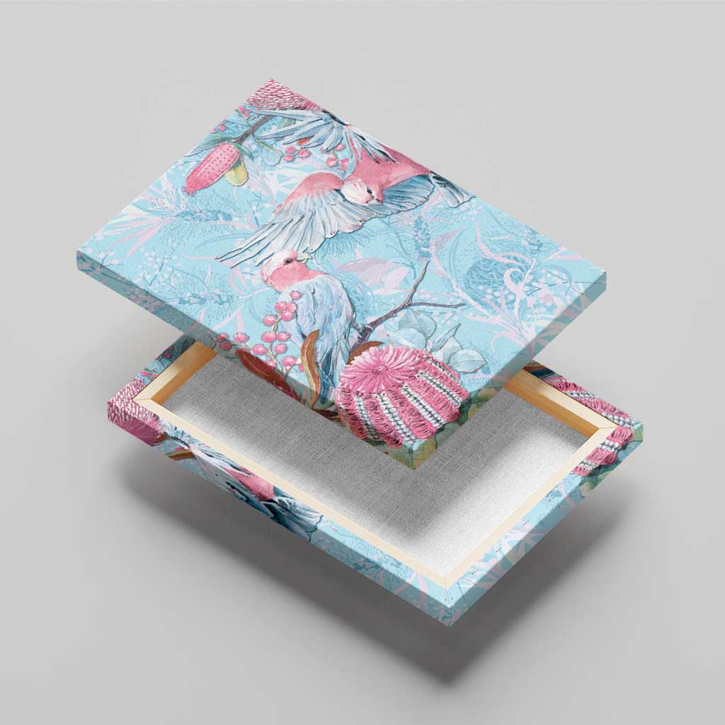 Galah Birds Australia Baby Blue & Pink Canvas Wall Art - Aussie Hoodie