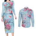 Galah Birds Australia Baby Blue & Pink Couples Matching Long Sleeve Bodycon Dress and Long Sleeve Button Shirt - Aussie Hoodie