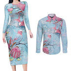 Galah Birds Australia Baby Blue & Pink Couples Matching Long Sleeve Bodycon Dress and Long Sleeve Button Shirt - Aussie Hoodie
