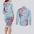 Galah Birds Australia Baby Blue & Pink Couples Matching Long Sleeve Bodycon Dress and Long Sleeve Button Shirt - Aussie Hoodie