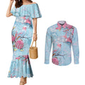 Galah Birds Australia Baby Blue & Pink Couples Matching Mermaid Dress and Long Sleeve Button Shirt - Aussie Hoodie