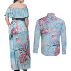 Galah Birds Australia Baby Blue & Pink Couples Matching Off Shoulder Maxi Dress and Long Sleeve Button Shirt - Aussie Hoodie