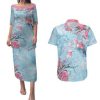 Galah Birds Australia Baby Blue & Pink Couples Matching Puletasi and Hawaiian Shirt - Aussie Hoodie