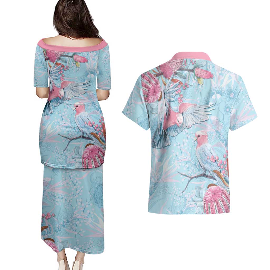 Galah Birds Australia Baby Blue & Pink Couples Matching Puletasi and Hawaiian Shirt - Aussie Hoodie
