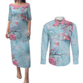 Galah Birds Australia Baby Blue & Pink Couples Matching Puletasi and Long Sleeve Button Shirt - Aussie Hoodie