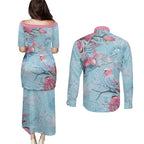 Galah Birds Australia Baby Blue & Pink Couples Matching Puletasi and Long Sleeve Button Shirt - Aussie Hoodie