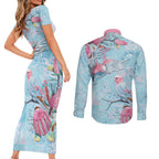 Galah Birds Australia Baby Blue & Pink Couples Matching Short Sleeve Bodycon Dress and Long Sleeve Button Shirt - Aussie Hoodie