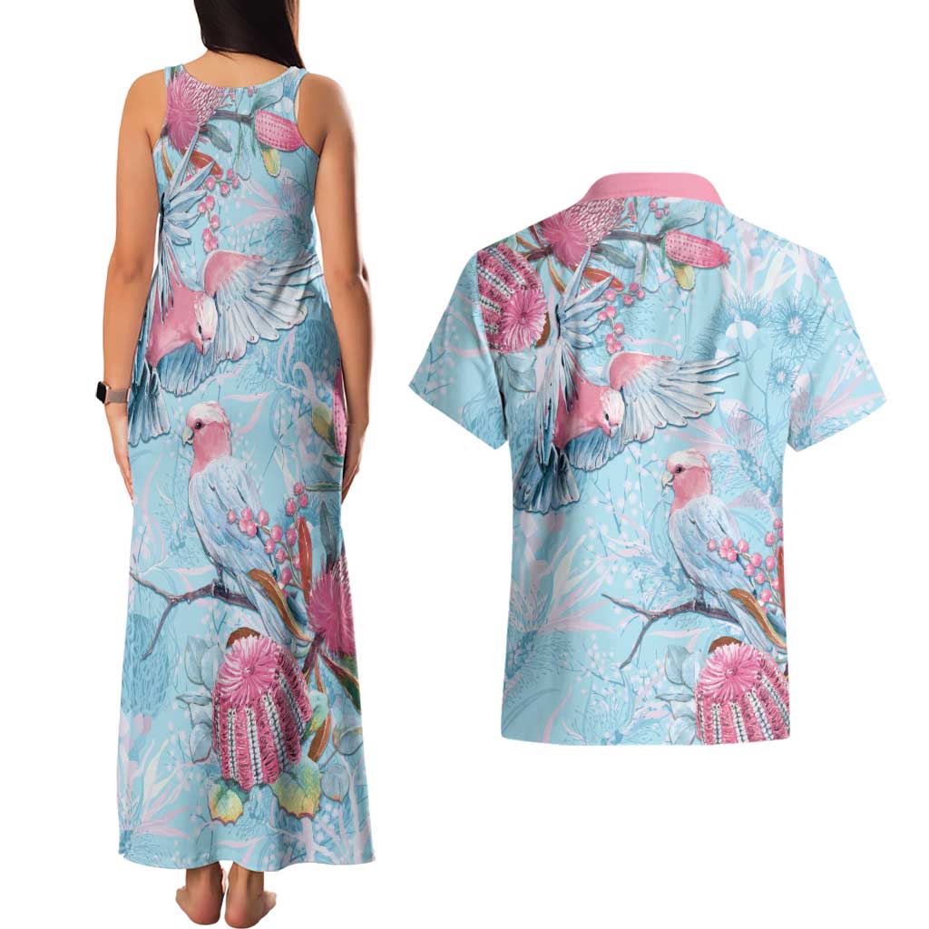 Galah Birds Australia Baby Blue & Pink Couples Matching Tank Maxi Dress and Hawaiian Shirt - Aussie Hoodie