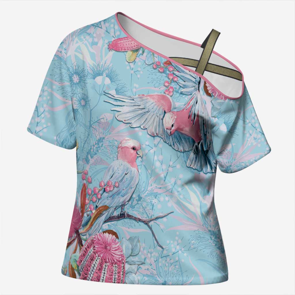 Galah Birds Australia Baby Blue & Pink Cross Shoulder Shirt - Aussie Hoodie