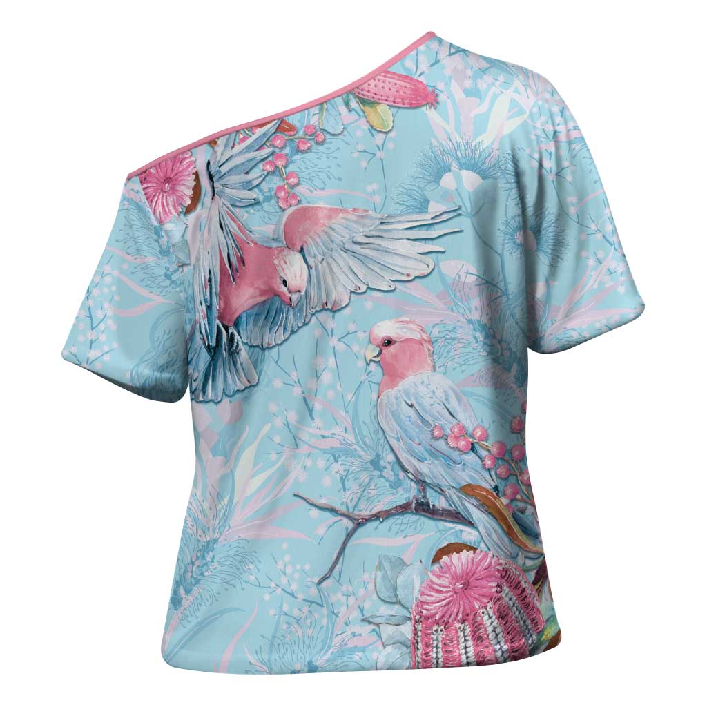 Galah Birds Australia Baby Blue & Pink Cross Shoulder Shirt - Aussie Hoodie