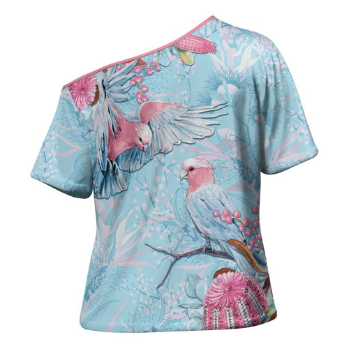 Galah Birds Australia Baby Blue & Pink Cross Shoulder Shirt - Aussie Hoodie