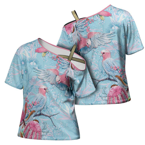 Galah Birds Australia Baby Blue & Pink Cross Shoulder Shirt - Aussie Hoodie