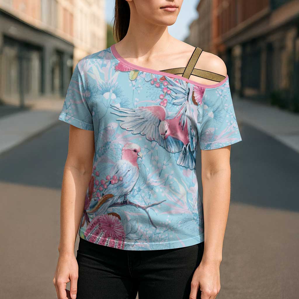 Galah Birds Australia Baby Blue & Pink Cross Shoulder Shirt - Aussie Hoodie