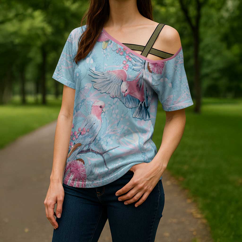 Galah Birds Australia Baby Blue & Pink Cross Shoulder Shirt - Aussie Hoodie