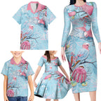 Galah Birds Australia Baby Blue & Pink Family Matching Long Sleeve Bodycon Dress and Hawaiian Shirt - Aussie Hoodie