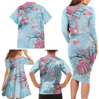 Galah Birds Australia Baby Blue & Pink Family Matching Long Sleeve Bodycon Dress and Hawaiian Shirt - Aussie Hoodie