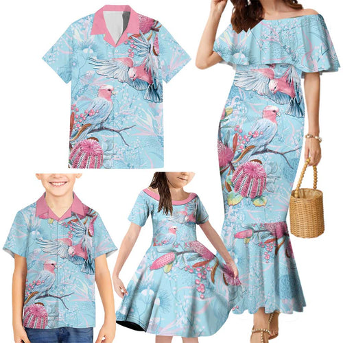 Galah Birds Australia Baby Blue & Pink Family Matching Mermaid Dress and Hawaiian Shirt - Aussie Hoodie