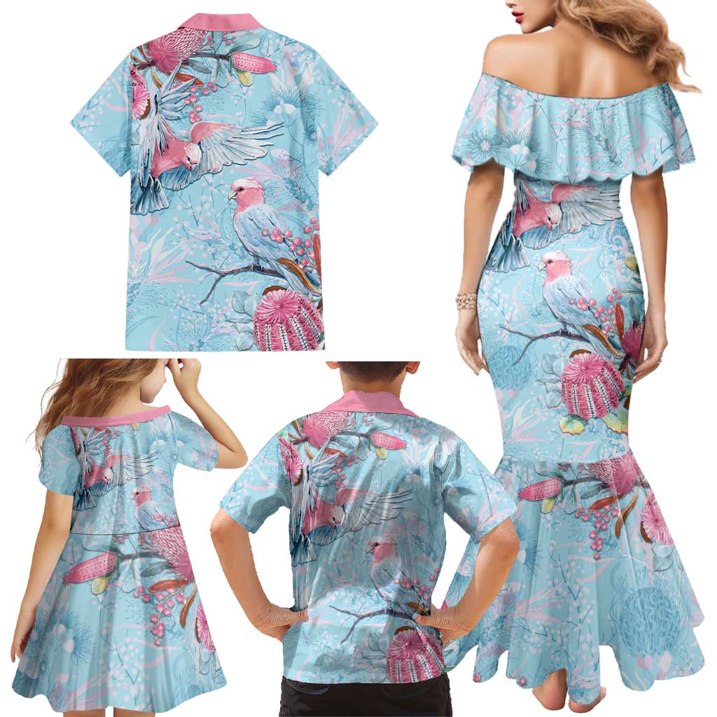 Galah Birds Australia Baby Blue & Pink Family Matching Mermaid Dress and Hawaiian Shirt - Aussie Hoodie